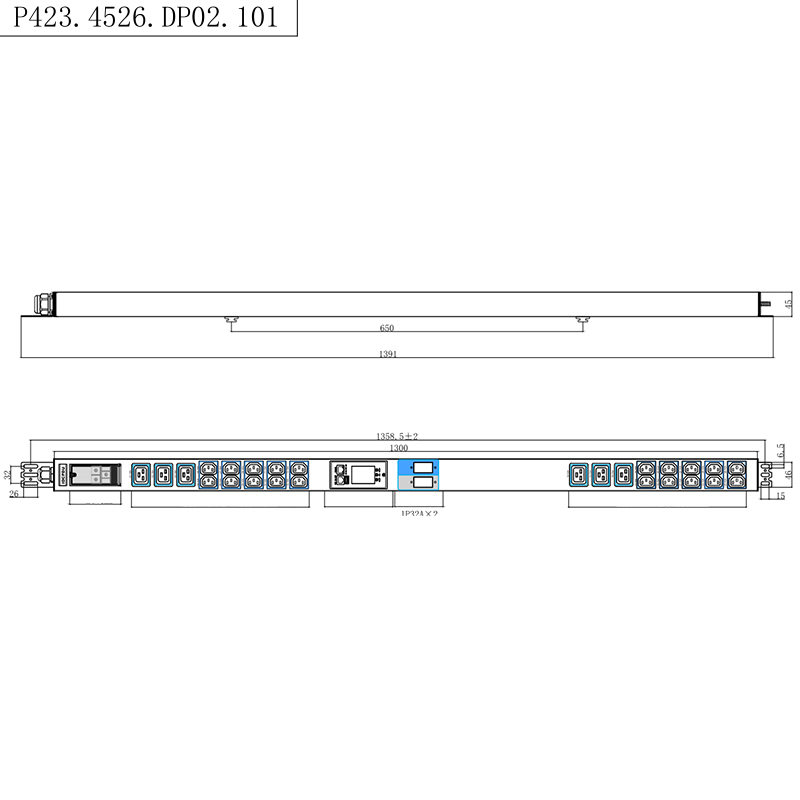 TCP/IP Inteligentný stojan PDU 26 výstupov IEC C13 /C19 1,5U tekutý magnetický istič vertikálny